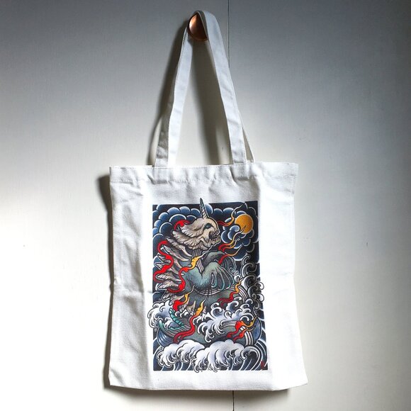 NWT Kaiju Tattoo Style Canvas Tote Trick-or-Treat Bag #2 - Picture 1 of 4